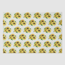 Papel De Seda Buquê Amarelo de Girassol em Aquarela