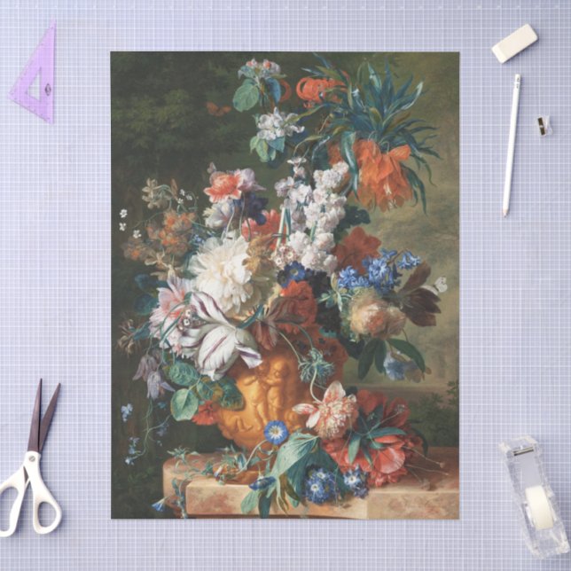 Papel De Seda Buquê Antigo de Flores em uma Urna (Arte )