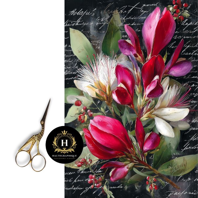 Papel De Seda Buquê Botânico em Decoupage Vermelho e Branco (Wrap Candle Gift Boxes with Luxe Botanicals)