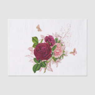 Papel De Seda Buquê de Borboleta Floral Rosa Vintage
