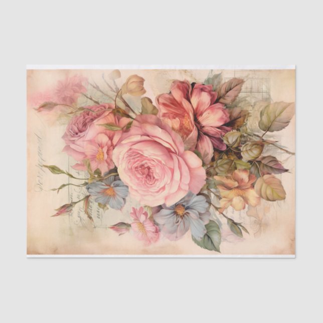 Papel De Seda Buquê de Flores Antigas com Rosas (Frente )