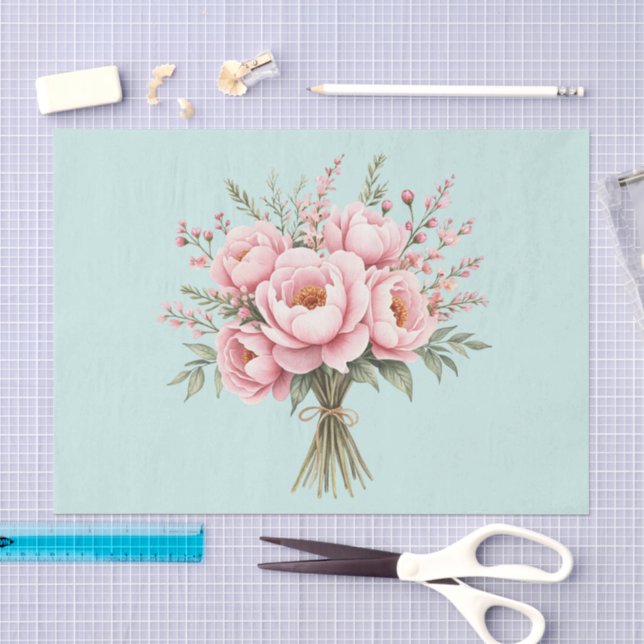 Papel De Seda Buquê de Flores de Peônia Rosa Bonita (Arte )