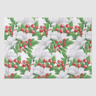 Papel De Seda Buquê de inverno Elegante Vermelho Verde Branco
