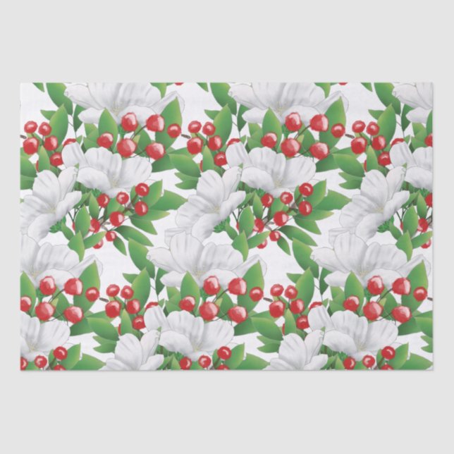 Papel De Seda Buquê de inverno Elegante Vermelho Verde Branco (Frente )