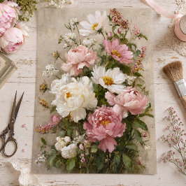 Papel De Seda Buquê de Peônia Rosa e Branco Vintage Decoupage