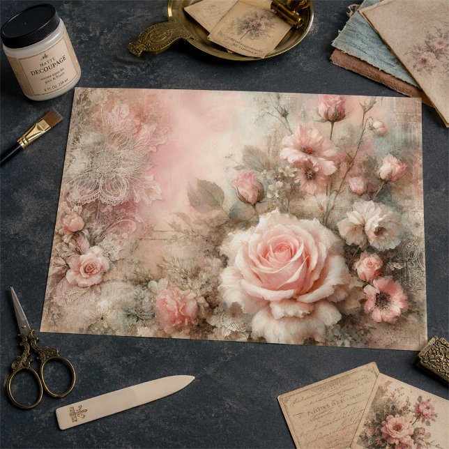 Papel De Seda Buquê de Rosa Rosa Pastel Antigo Decoupage (Criador carregado)
