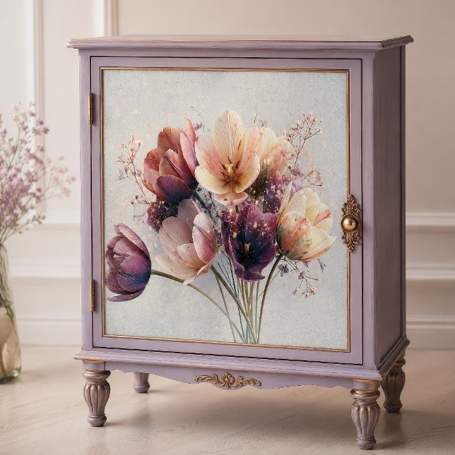 Papel De Seda Buquê de Tulipa Lavanda Pêssego Decoupage (Criador carregado)