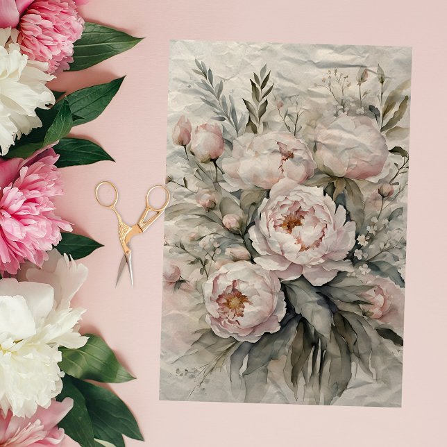 Papel De Seda Buquê Elegante de Flores de Peônia Rosa Pálido (Criador carregado)