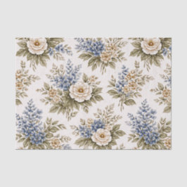 Papel De Seda Buquê Floral Azul Marfim Antigo