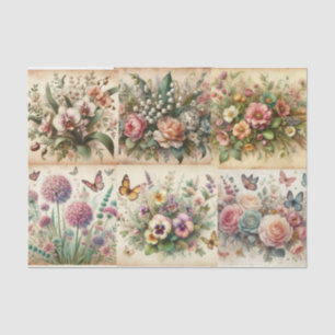 Papel De Seda Buquê Floral da Vintage e Desligamento de Borbolet