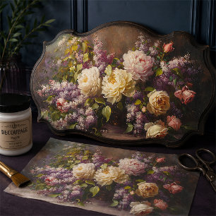 Papel De Seda Buquê Floral de Rosa Rosa Vintage e Lilás Decoupag