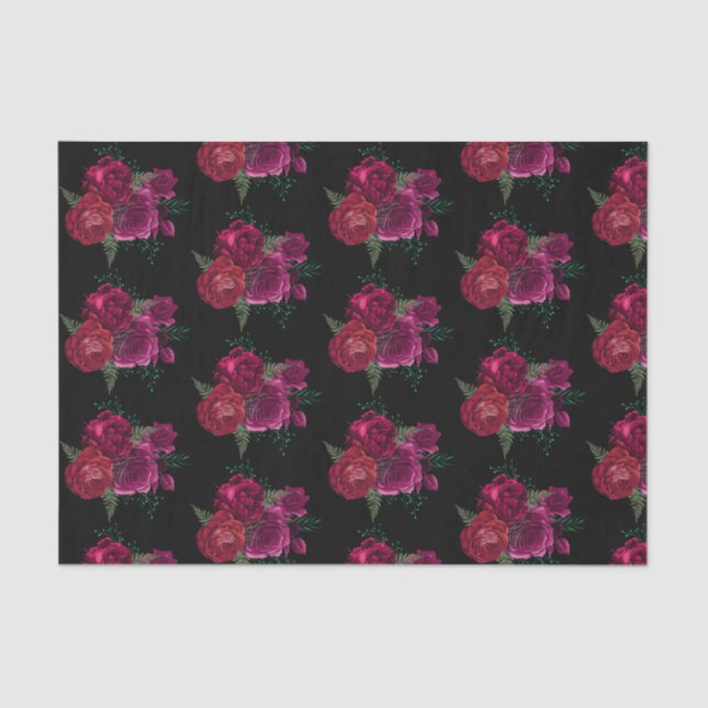Papel De Seda Buquê Floral Elegante Magenta Rosa (Frente )