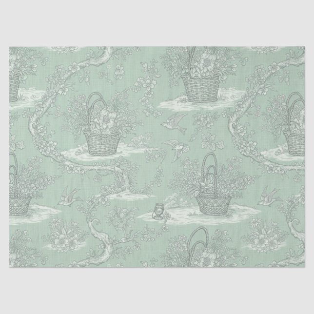 Papel De Seda Buquê Floral em Verde Sálvia Clássico Padrão (Frente )