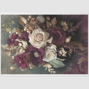 Papel De Seda Buquê floral, vermelho-marrom, verde e ouro