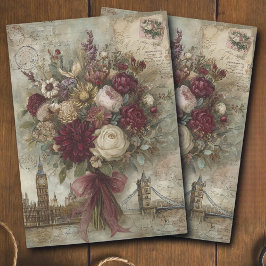 Papel De Seda Buquê Floral Vintage e Decoupage de Londres