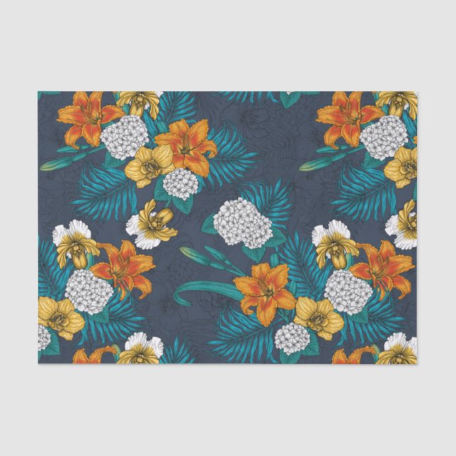Papel De Seda Buquê tropical em azul (Frente )