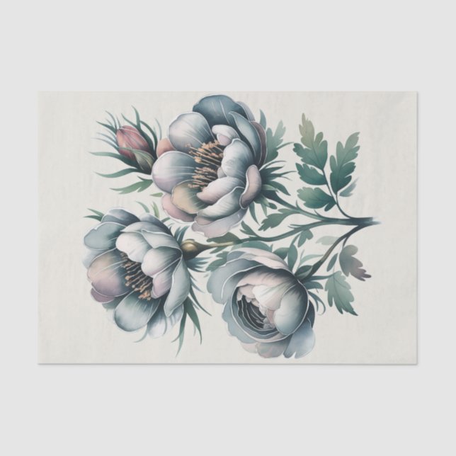 Papel De Seda Buquê Verde e Cinza Elegante (Frente )