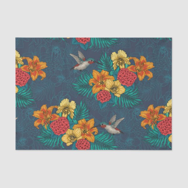 Papel De Seda Buquês tropicais e beija-flores (Frente )
