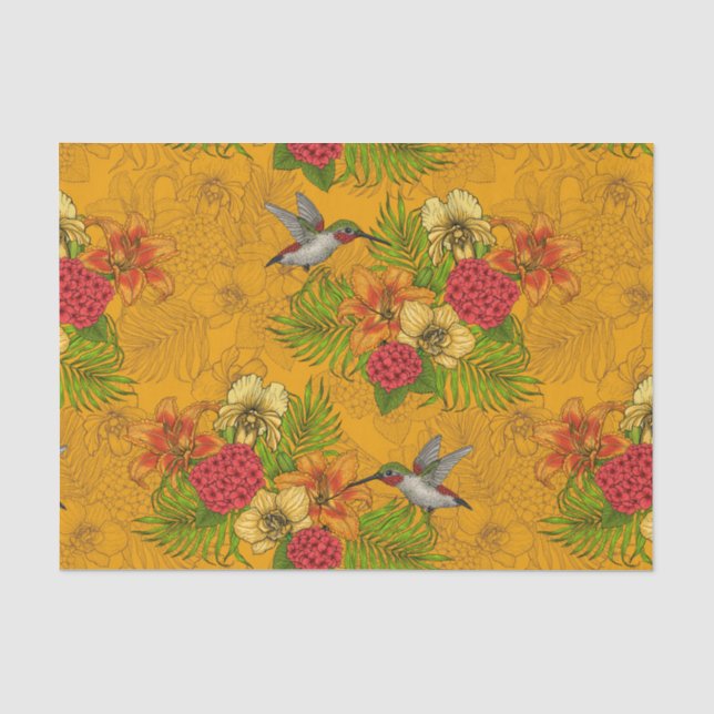 Papel De Seda Buquês tropicais e beija-flores 2 (Frente )