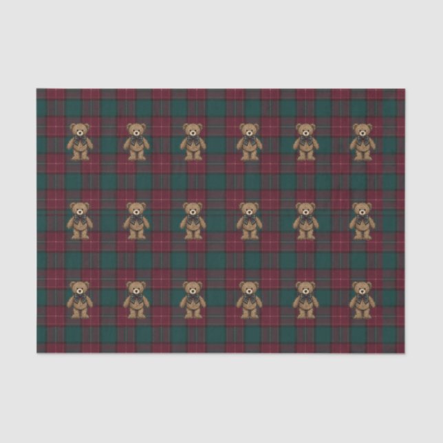 Papel De Seda Burgundy and Green Teddy Tartan Tissue Paper (Frente )