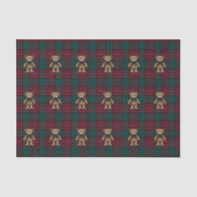 Papel De Seda Burgundy and Green Teddy Tartan Tissue Paper (Frente )