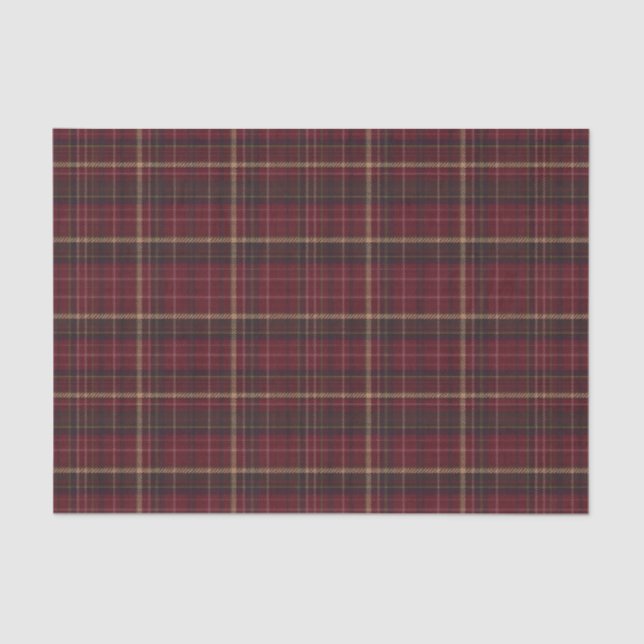 Papel De Seda Burgundy and Tan Plaid Tartan Tissue Paper (Frente )