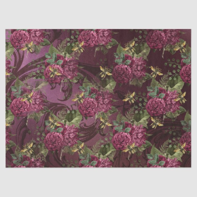 Papel De Seda Burgundy Bee Series Design Seis (Frente )