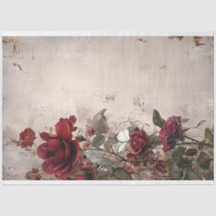 Papel De Seda Burgundy & Bege, Rosas Florais, Shabby Chic
