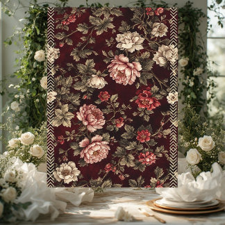 Papel De Seda Burgundy Chinoiserie Christmas Romantic Floral Art
