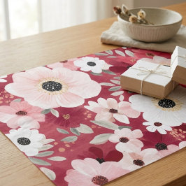 Papel De Seda Burgundy e Blush Floral Aquarela
