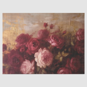 Papel De Seda Burgundy e ouro de rosas ingleses