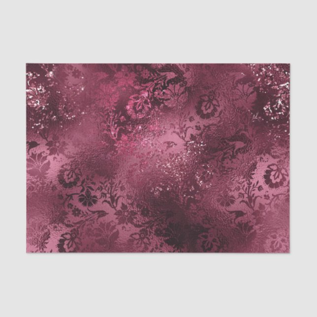 Papel De Seda Burgundy Glam Foil Glitter Damask (Frente )
