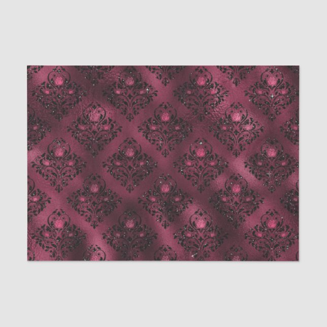 Papel De Seda Burgundy Glam Foil Glitter Damask (Frente )