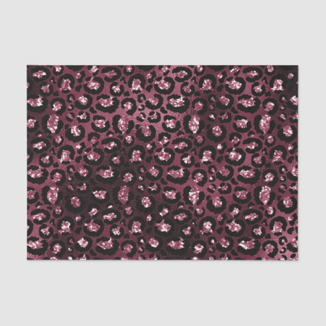 Papel De Seda Burgundy Glam Foil Glitter Manchas-Leopardo (Frente )