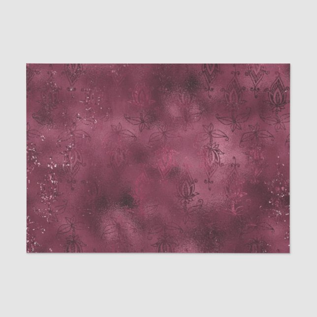 Papel De Seda Burgundy Glam Folha de Glitter Damask (Frente )