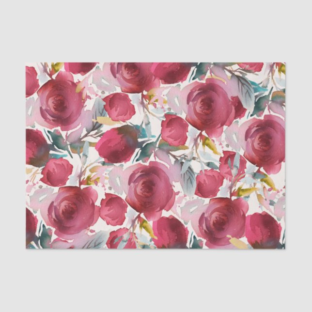 Papel De Seda Burgundy Marsala Boho Floral Watercolor (Frente )