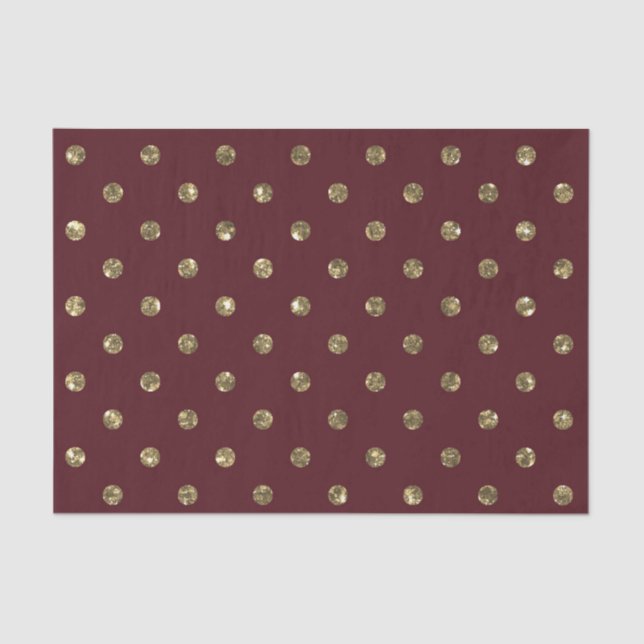 PAPEL DE SEDA BURGUNDY RED WITH GOLD GLITTER LOOK DOTS (Frente )