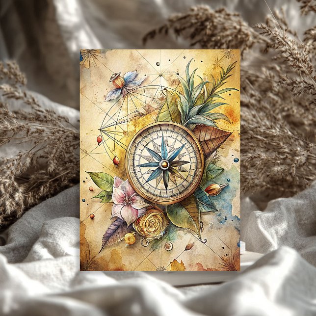 Papel De Seda Bússola de viagem de verão de Aquarela (Watercolor summer travel retro floral compass tissue paper)