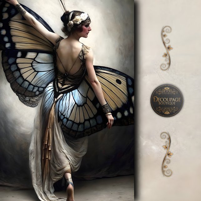 Papel De Seda Butterfly Ballerina in Cream and Blue Decoupage (Butterfly Ballerina in Cream and Blue Decoupage Tissue Paper)