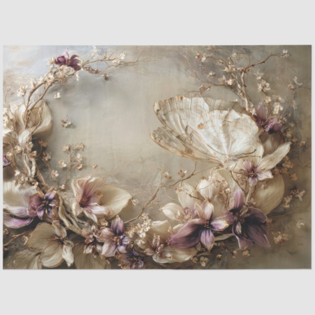 Papel De Seda Butterfly & Floral, Botanical Oval Arrangement (Frente )