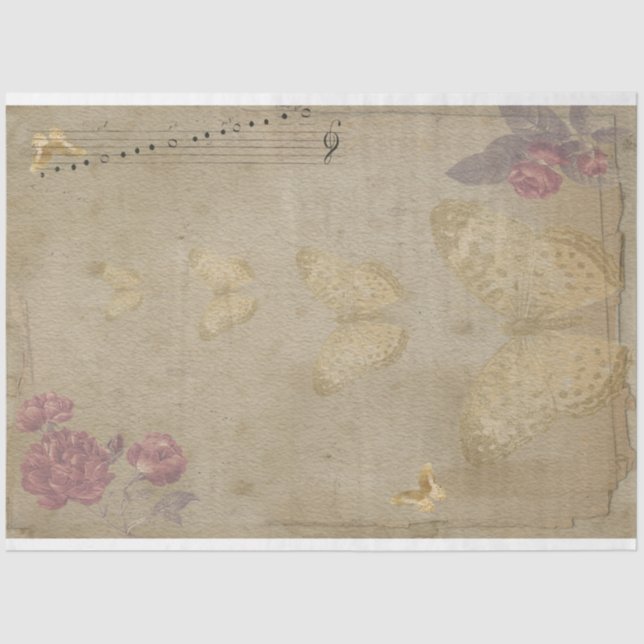 Papel De Seda Butterfly Music Antique Aged Paper Art (Frente )