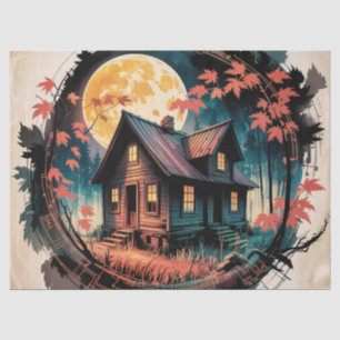 Papel De Seda Cabana ao Luar Floresta Japonesa Arte (3)