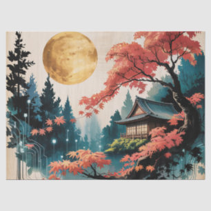 Papel De Seda Cabana ao Luar Floresta Japonesa Arte (4)