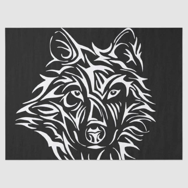Papel De Seda Cabeça de Lobo Branco em Preto (Frente )
