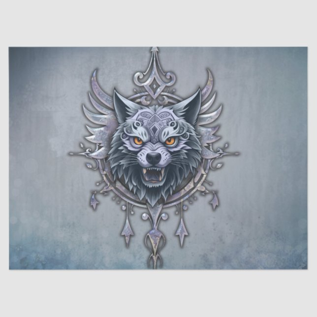 Papel De Seda Cabeça mística de lobo. (Frente )