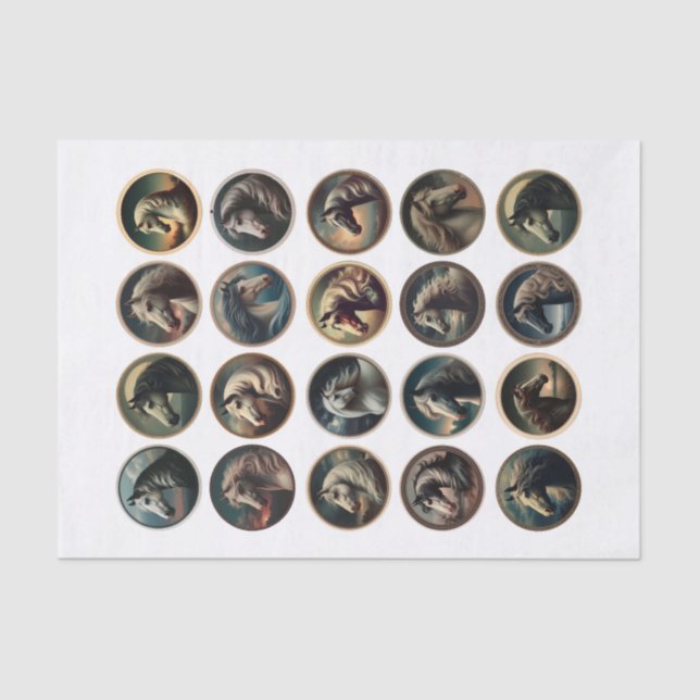 Papel De Seda Cabeças belíssimas de cavalo em um círculo (Frente )