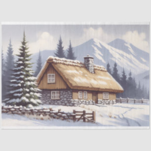 Papel De Seda Cabina coberta por neve Descoberta de Aquarela de