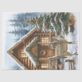 Papel De Seda Cabina de Natal no inverno com cervo