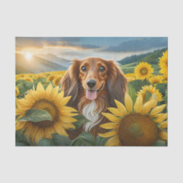 Papel De Seda Cachorro Adora Girassóis Dachshund Marrom de Cabel