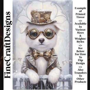 Papel De Seda Cachorro Branco Puppy Steampunk na Neve AJ2 Decoup